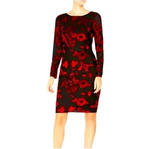 Jessica Howard Metallic Velvet Burnout Sheath Whimsigoth Dress Size 10 Black Red
